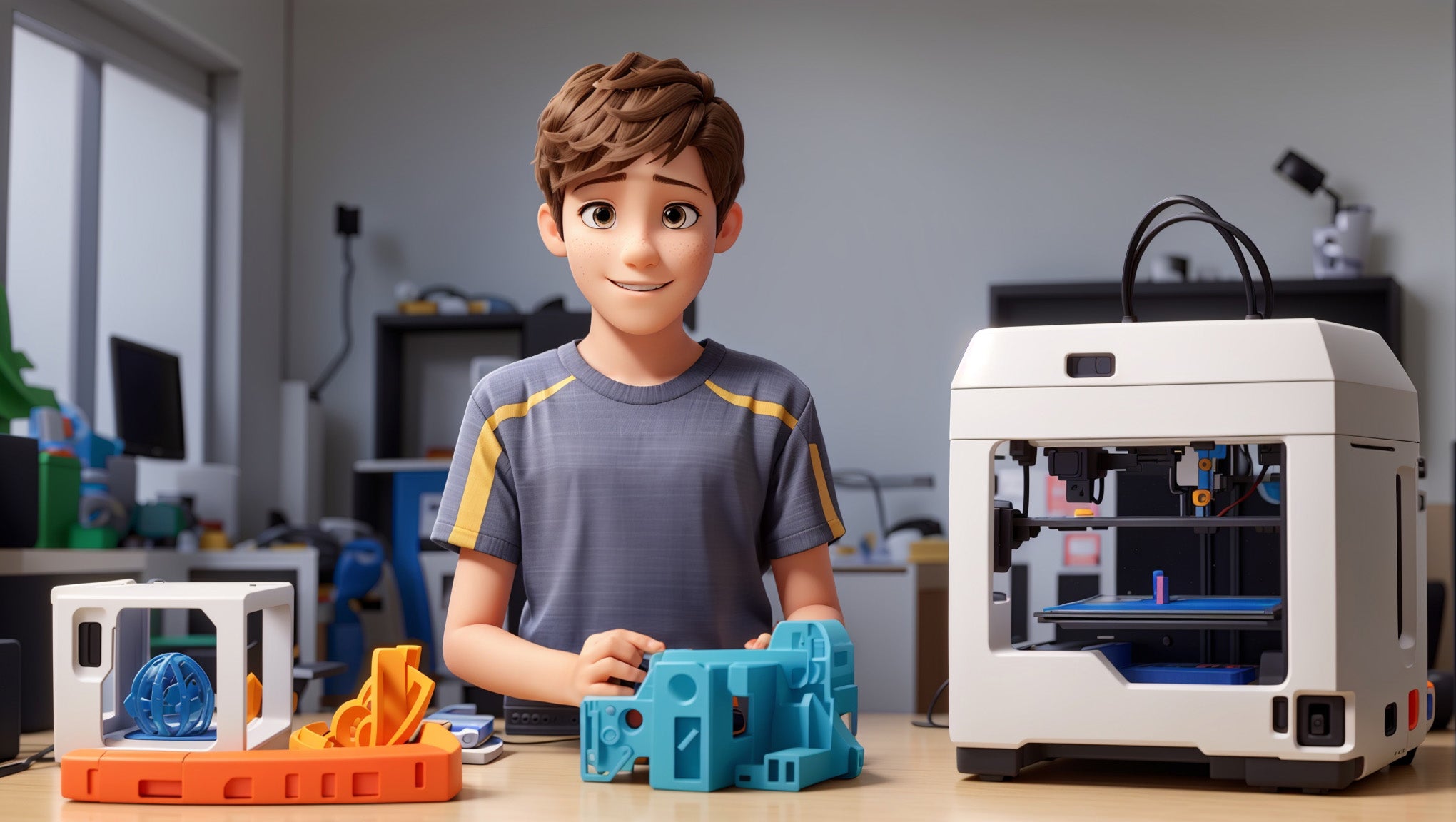 9 years old boy with a 3d printer